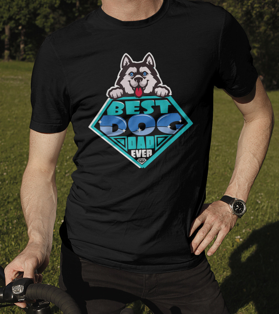 Best Dog Dad Ever Funny Dog Lovers98 Husky Badge T-Shirt