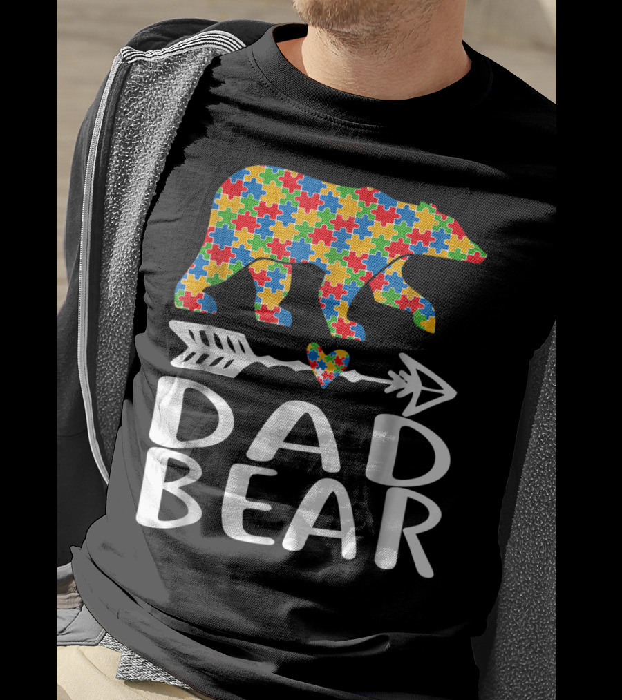 Autism Awareness Bear Puzzle Dad Arrow Heart Family T-Shirt