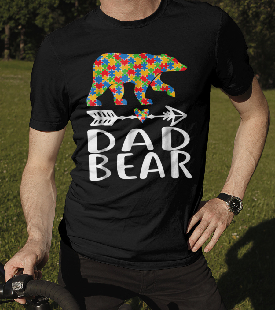 Autism Awareness Bear Puzzle Dad Arrow Heart Family T-Shirt