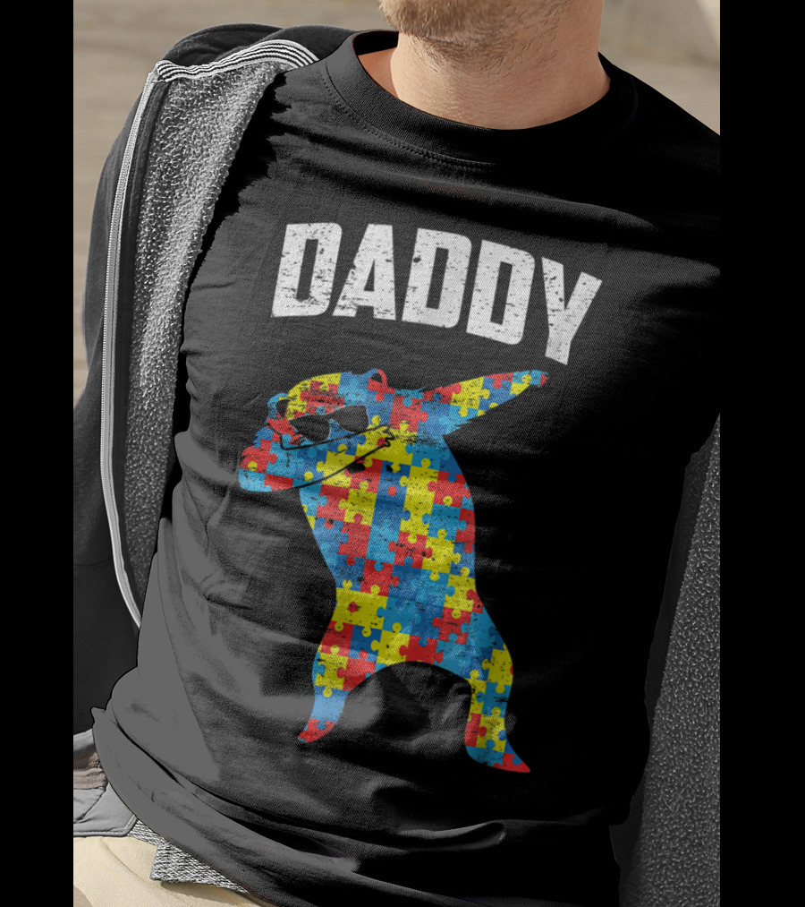Daddy Bear Autism Puzzle Pattern Dabbing Glasses T-Shirt