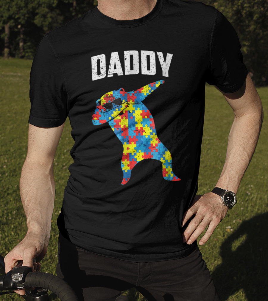 Daddy Bear Autism Puzzle Pattern Dabbing Glasses T-Shirt