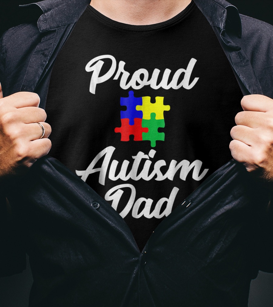 Proud Autism Dad Puzzle Support Men Grandpa Papa T-Shirt