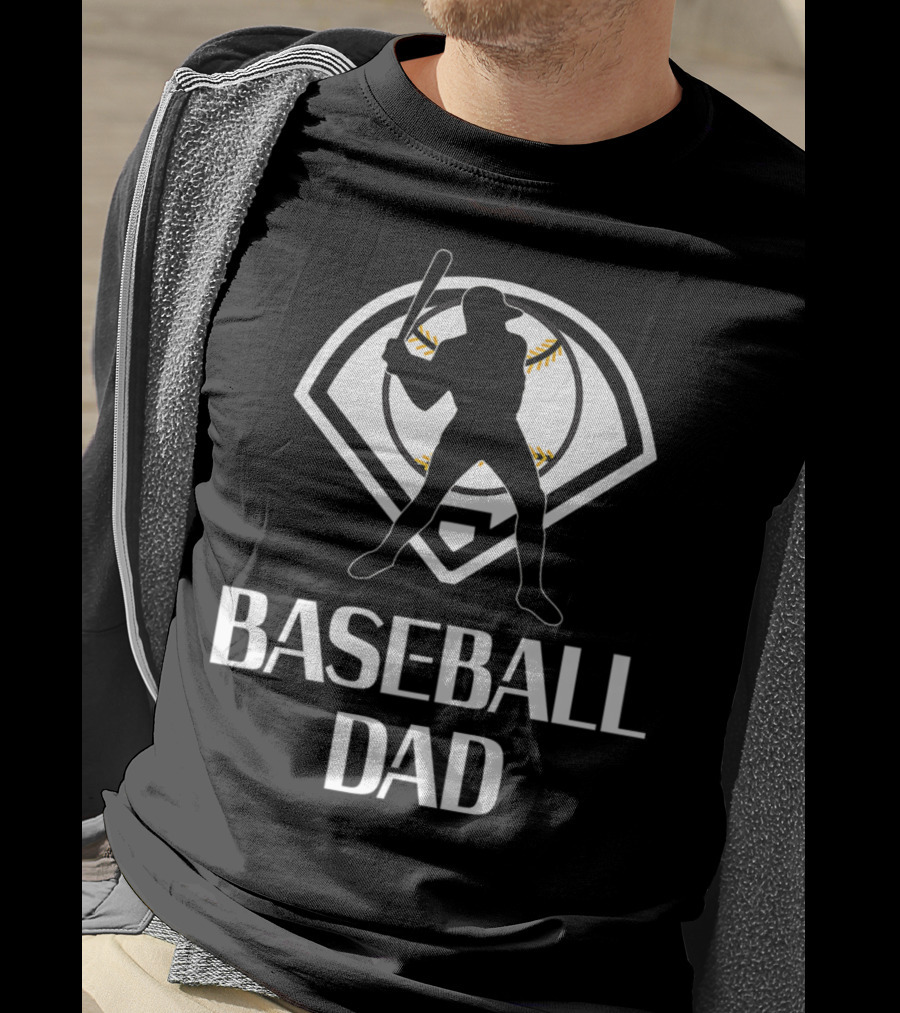 Baseball Dad Batter Silhouette With Baseball Backdrop T-Shirt
