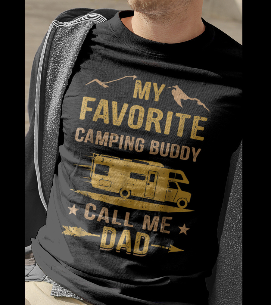 My Favorite Camping Buddy Call Me Dad Camper Van Mountains T-Shirt