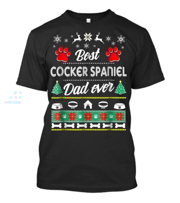 Best Cocker Spaniel Dad Ever Christmas Paw Print Snowflake T-Shirt