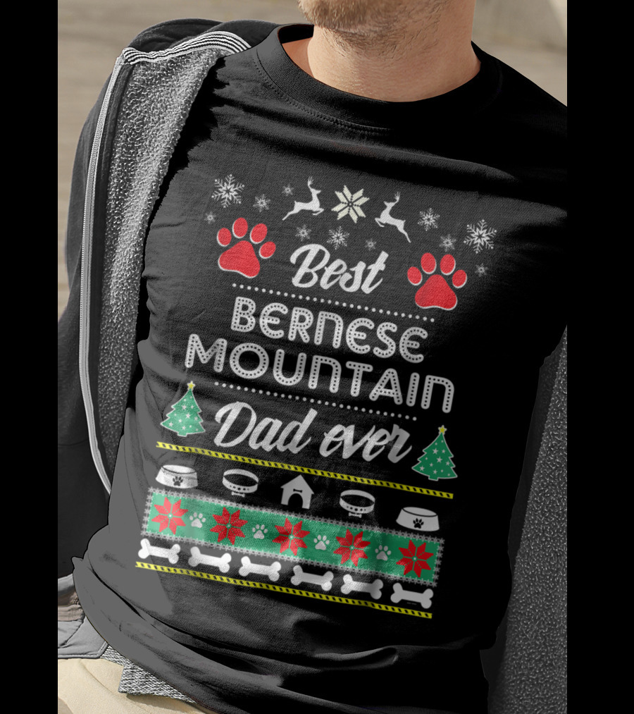 Best Bernese Mountain Dad Ever Christmas Snowflakes And Paws T-Shirt