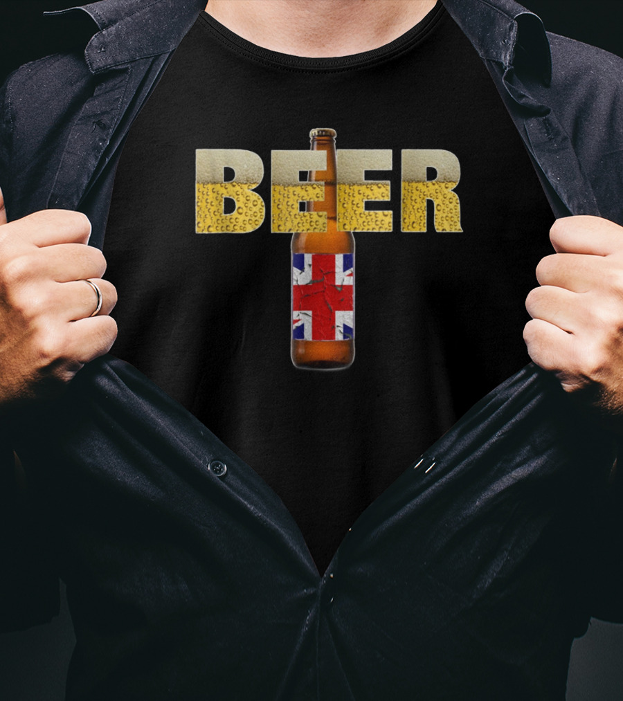 Beer Bottle British Flag Pub Crawl Brewery 29 T-Shirt