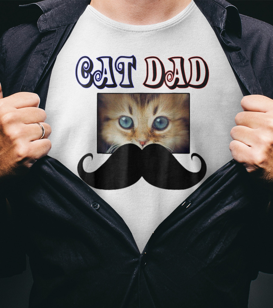 CaT Dad Love Cats76 Moustache Blue Eyed Kitten T-Shirt