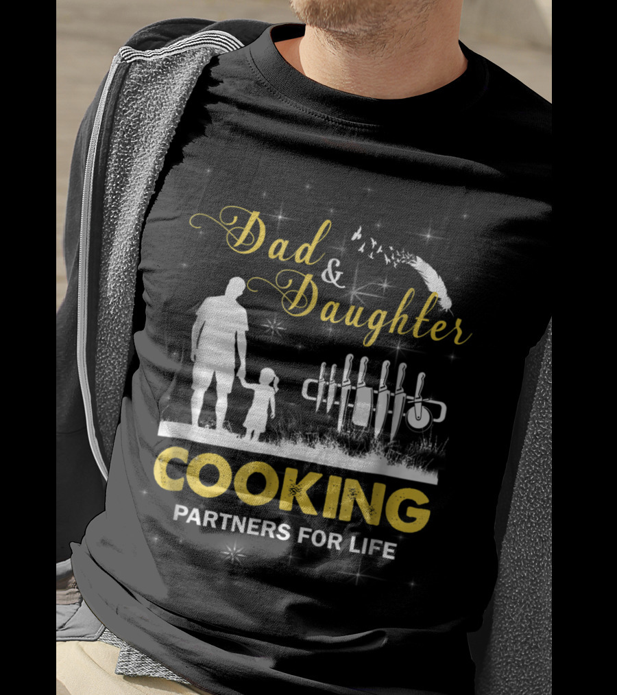 Dad And Daughter Cooking Partners For Life Silhouette And Knives T-Shirt