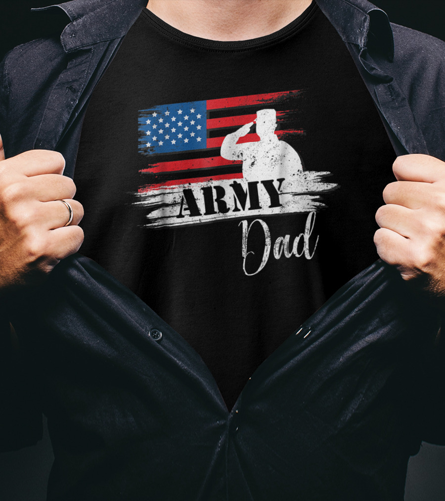 Patriotic Veteran Army Dad Saluting US Flag T-Shirt