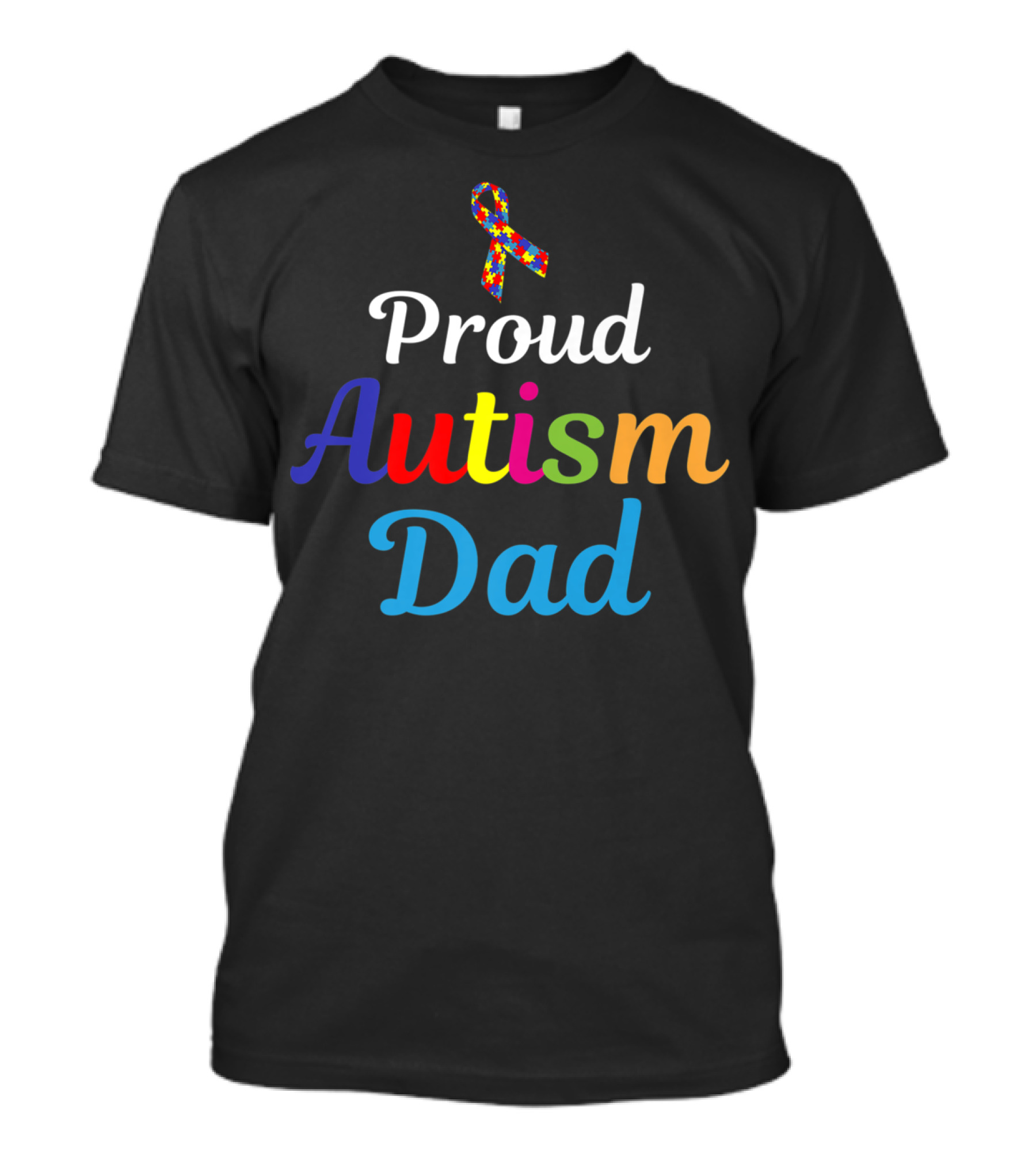 Proud Autism Dad Colorful Puzzle Ribbon Support Grandpa Papa T-Shirt