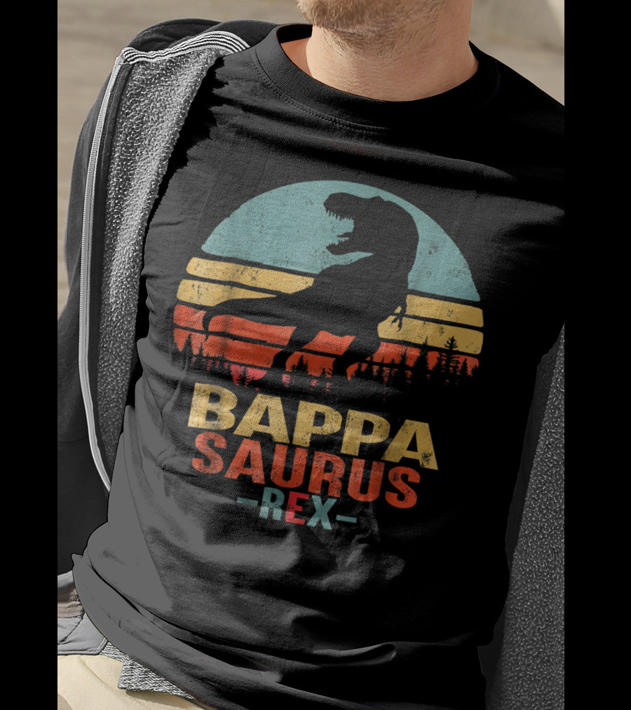 Bappasaurus Rex Dinosaur Retro Sunset T-Shirt