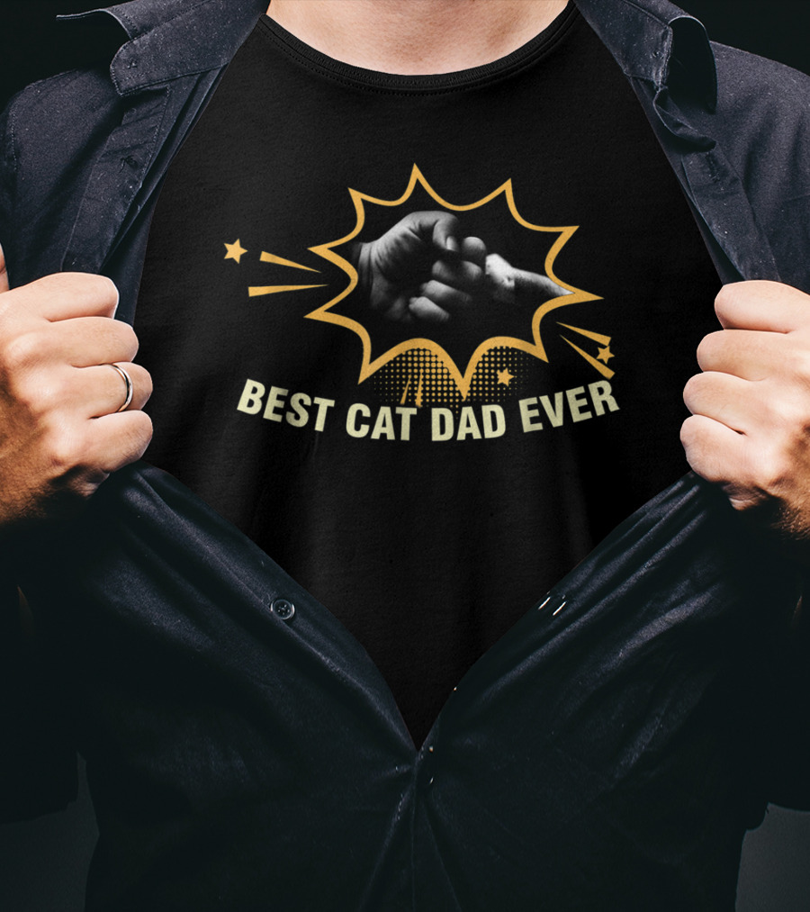 Best Cat Dad Ever Paw Fist Bump Explosion Stars Burst T-Shirt