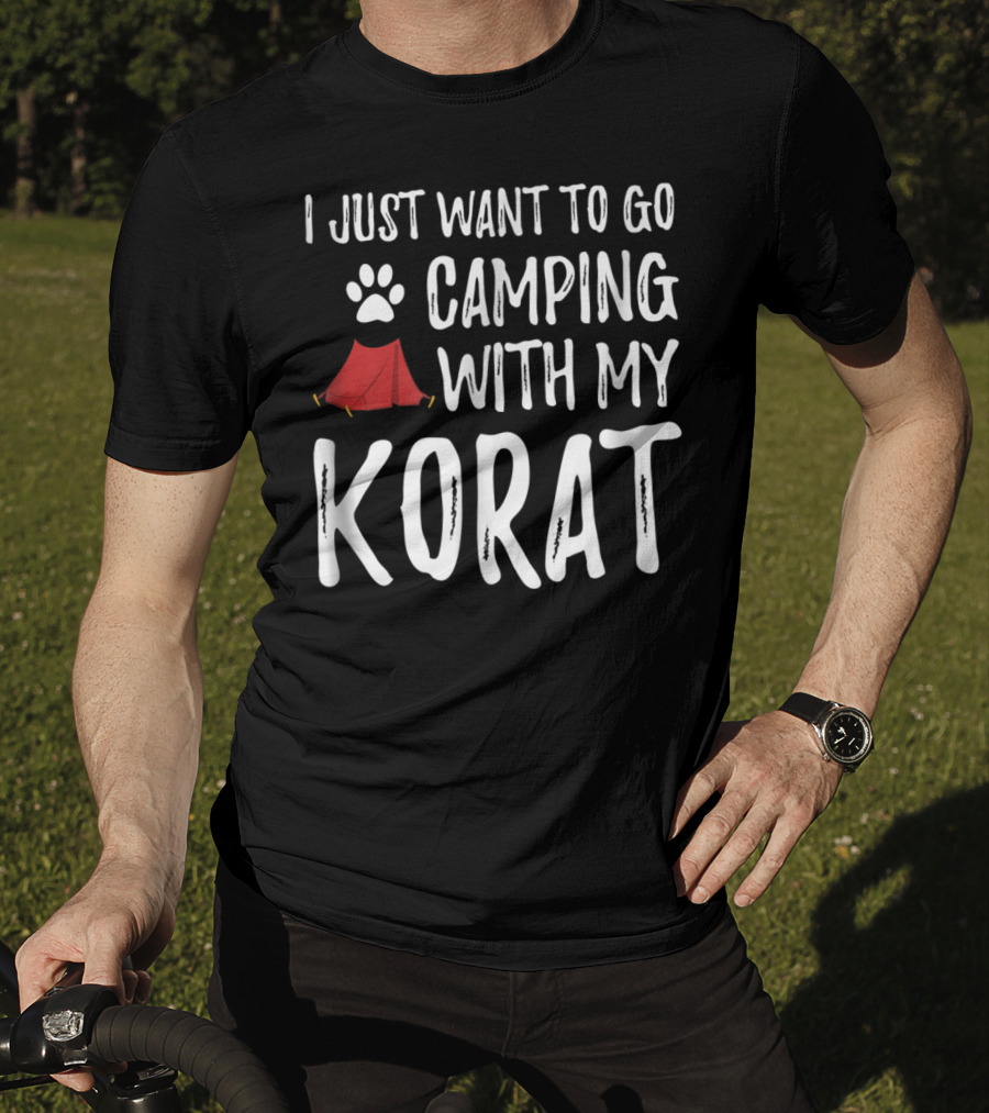 I Just Want To Go Camping With My Korat Cat Tent Paw Prints T-Shirt