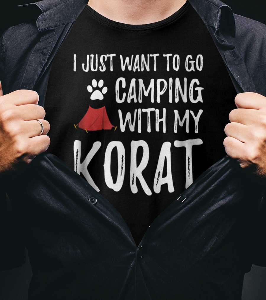 I Just Want To Go Camping With My Korat Cat Tent Paw Prints T-Shirt