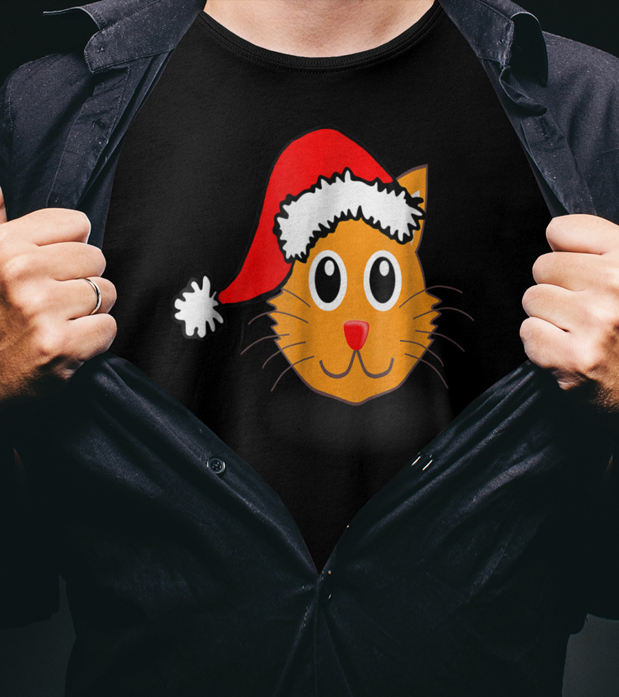 Cat Lover Grandma Kid Grandpa39 Santa Hat Cat Face T-Shirt
