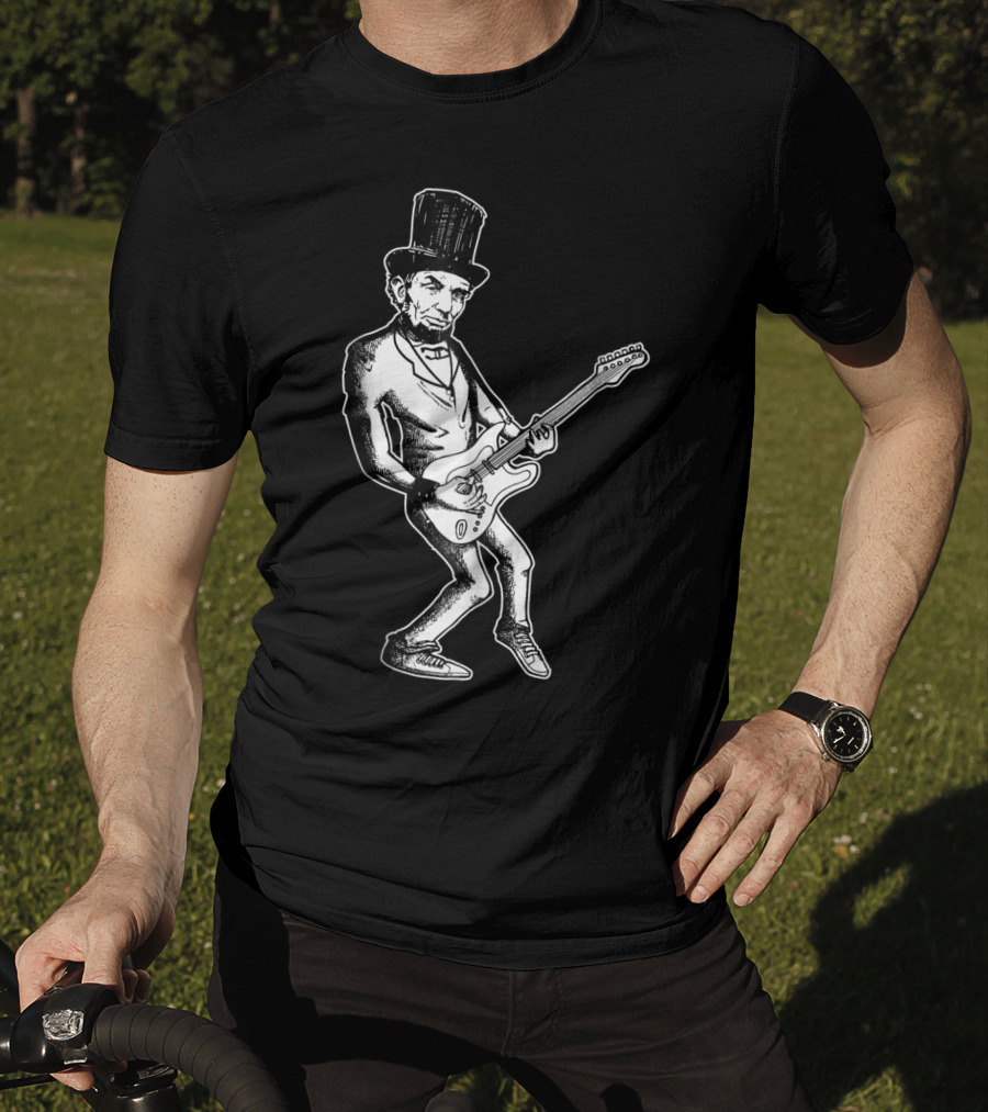 Abraham Lincoln Guitar Dad Rock Star With Top Hat And Electric Guitar T-Shirt