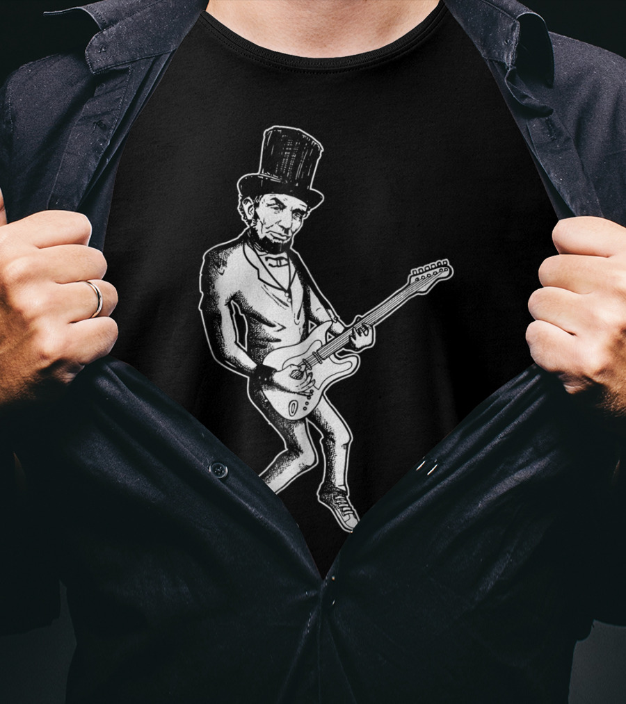 Abraham Lincoln Guitar Dad Rock Star With Top Hat And Electric Guitar T-Shirt
