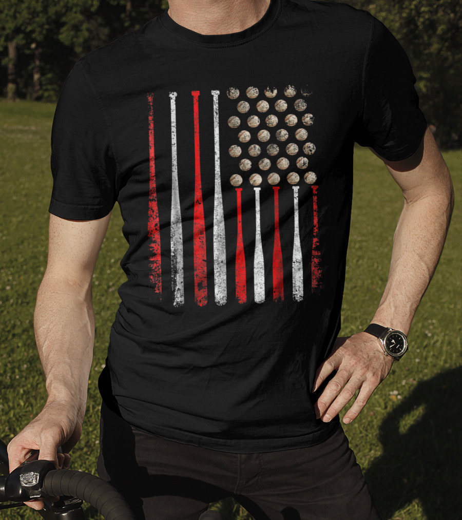 Vintage American Flag Baseball Bats And Balls T-Shirt