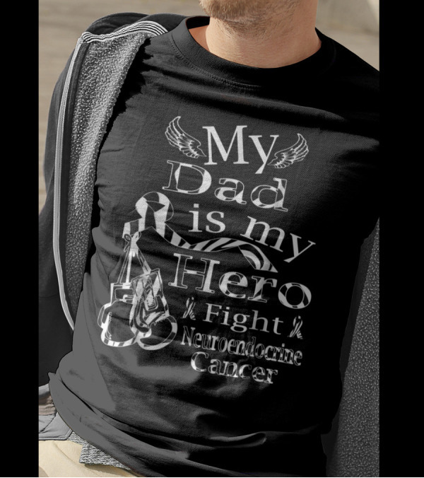 My Dad Is My Hero Fight Neuroendocrine Cancer Zebra Ribbon Boxing Gloves T-Shirt