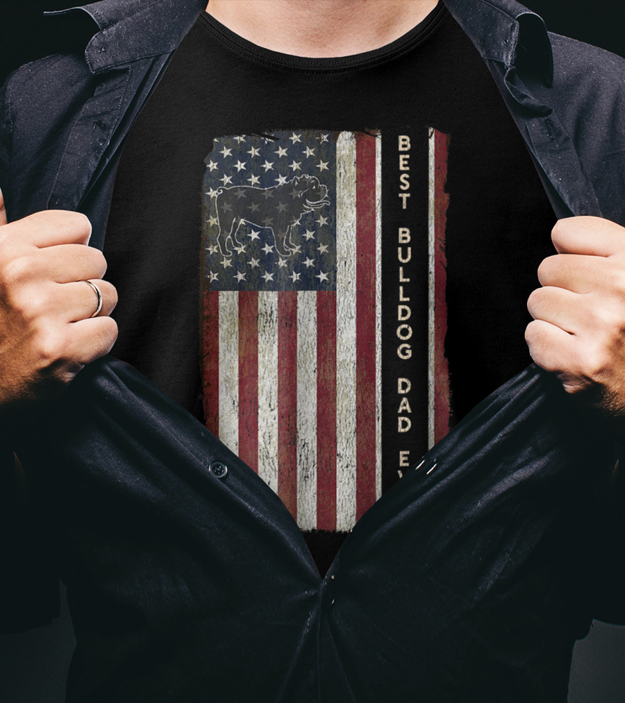Best Bulldog Dad Ever USA Flag Design Men63 T-Shirt