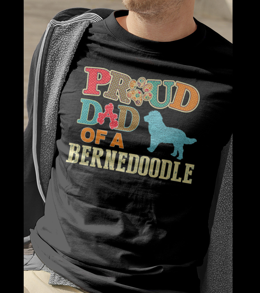 Proud Dad Of A Bernedoodle Colorful Paw Prints T-Shirt