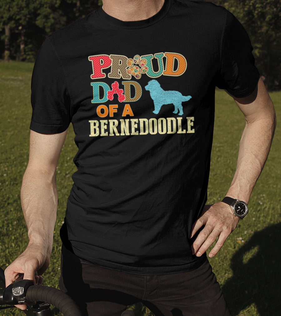 Proud Dad Of A Bernedoodle Colorful Paw Prints T-Shirt