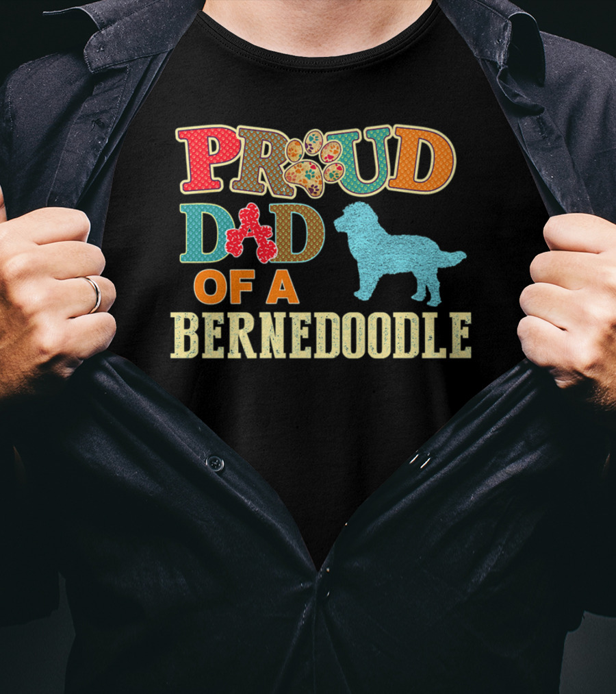 Proud Dad Of A Bernedoodle Colorful Paw Prints T-Shirt