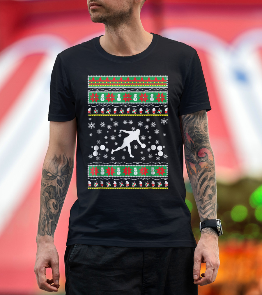 Bocce Ball Ugly Christmas Sweater Themed Dad25 Holiday Snowflakes And Presents T-Shirt