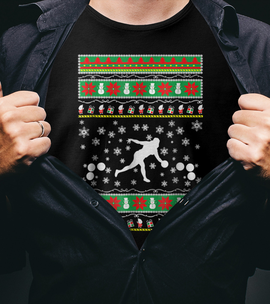 Bocce Ball Ugly Christmas Sweater Themed Dad25 Holiday Snowflakes And Presents T-Shirt