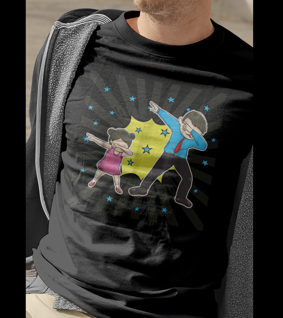 Dabbing Dad Matching Dad Daughter Father Stars Burst Fun T-Shirt