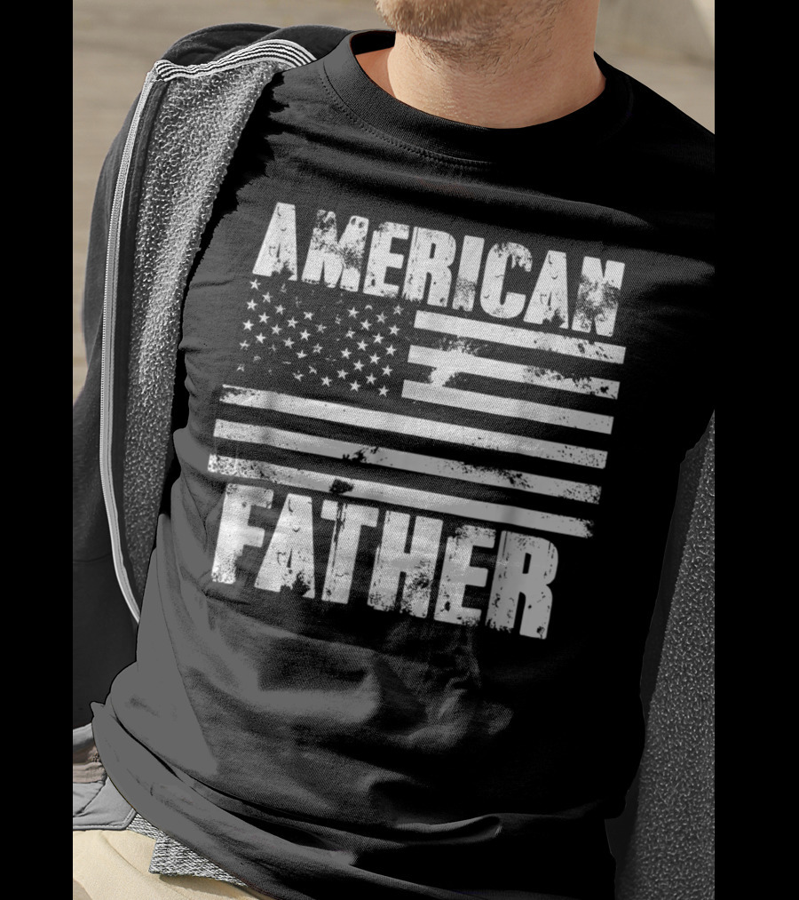 American Father Vintage US Flag Patriotic Dad T-Shirt