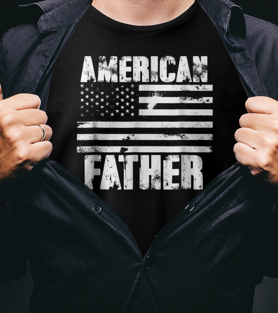 American Father Vintage US Flag Patriotic Dad T-Shirt