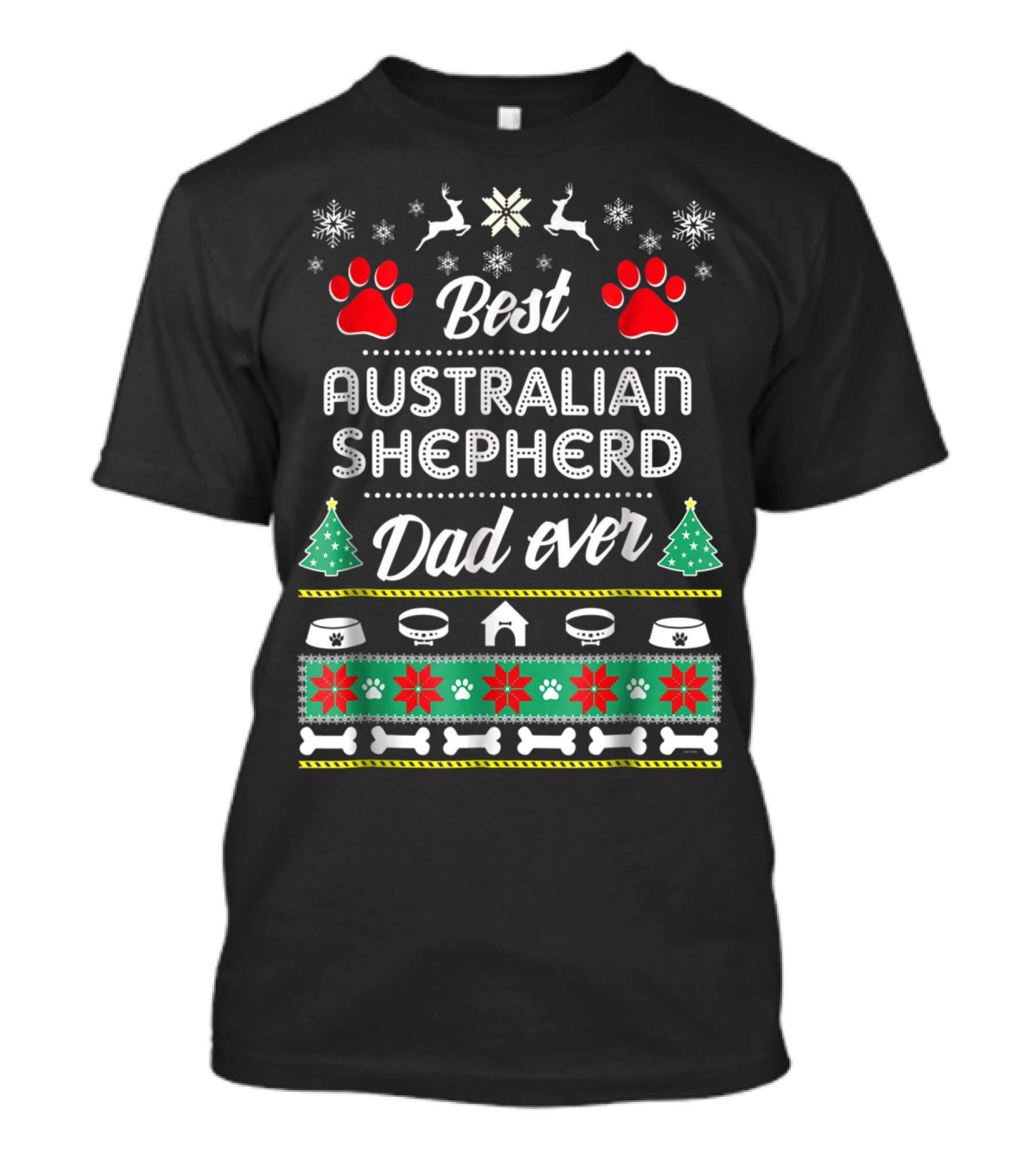 Best Australian Shepherd Dad Ever Christmas Paw Prints T-Shirt
