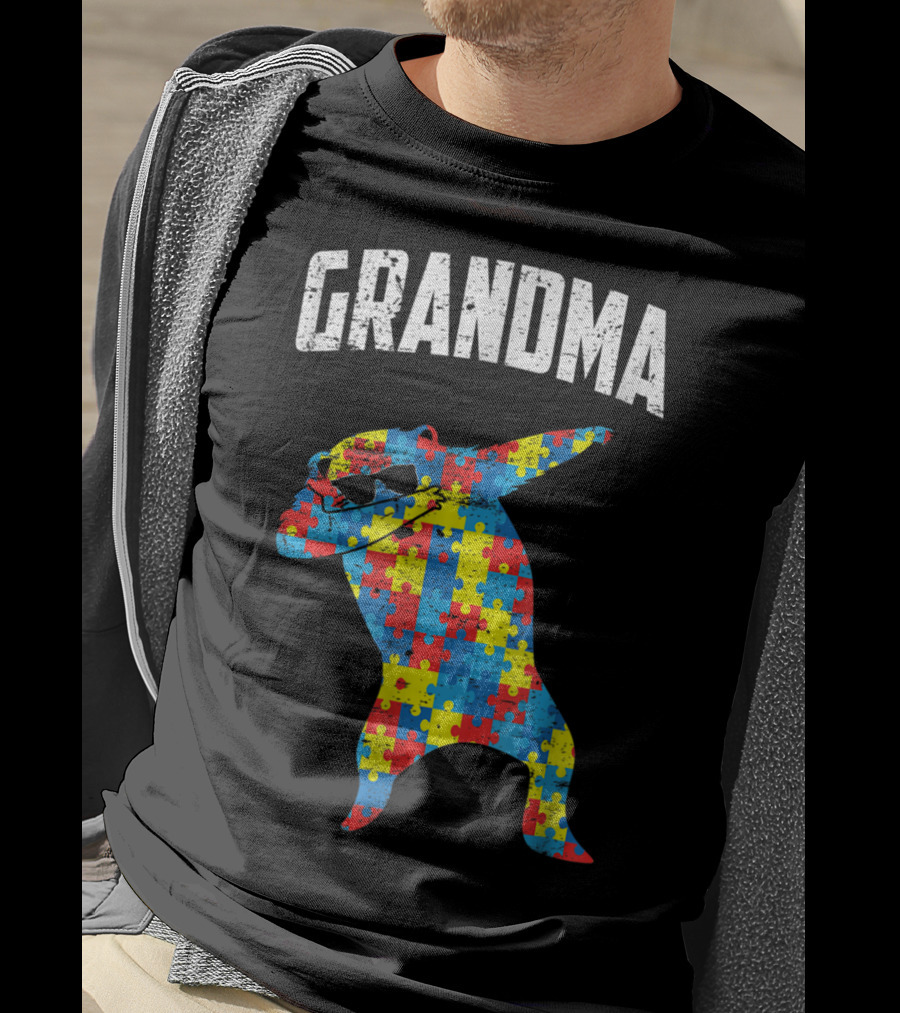 Autism Grandma Bear Dabbing Puzzle Glasses T-Shirt
