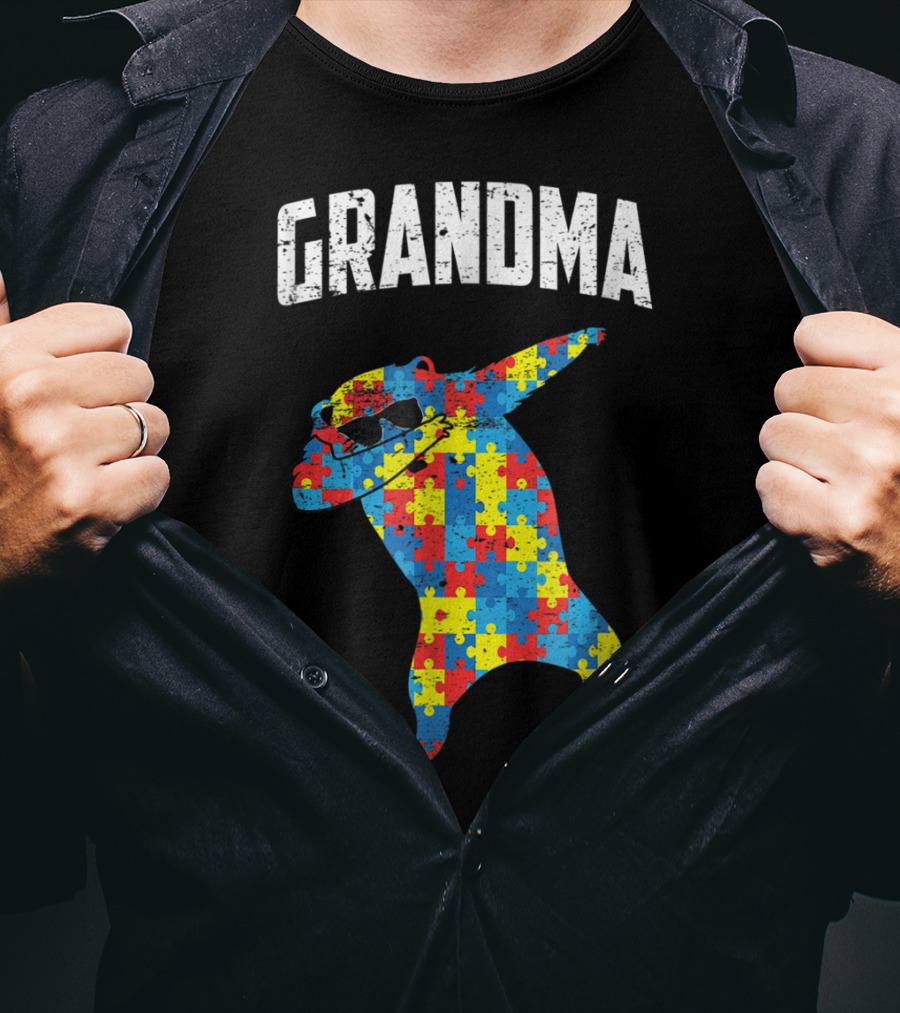 Autism Grandma Bear Dabbing Puzzle Glasses T-Shirt