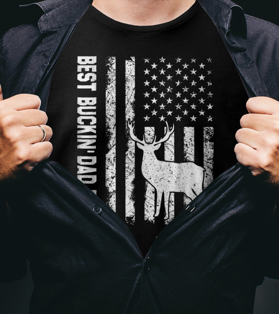 Best Buckin Dad Ever American Flag Deer T-Shirt