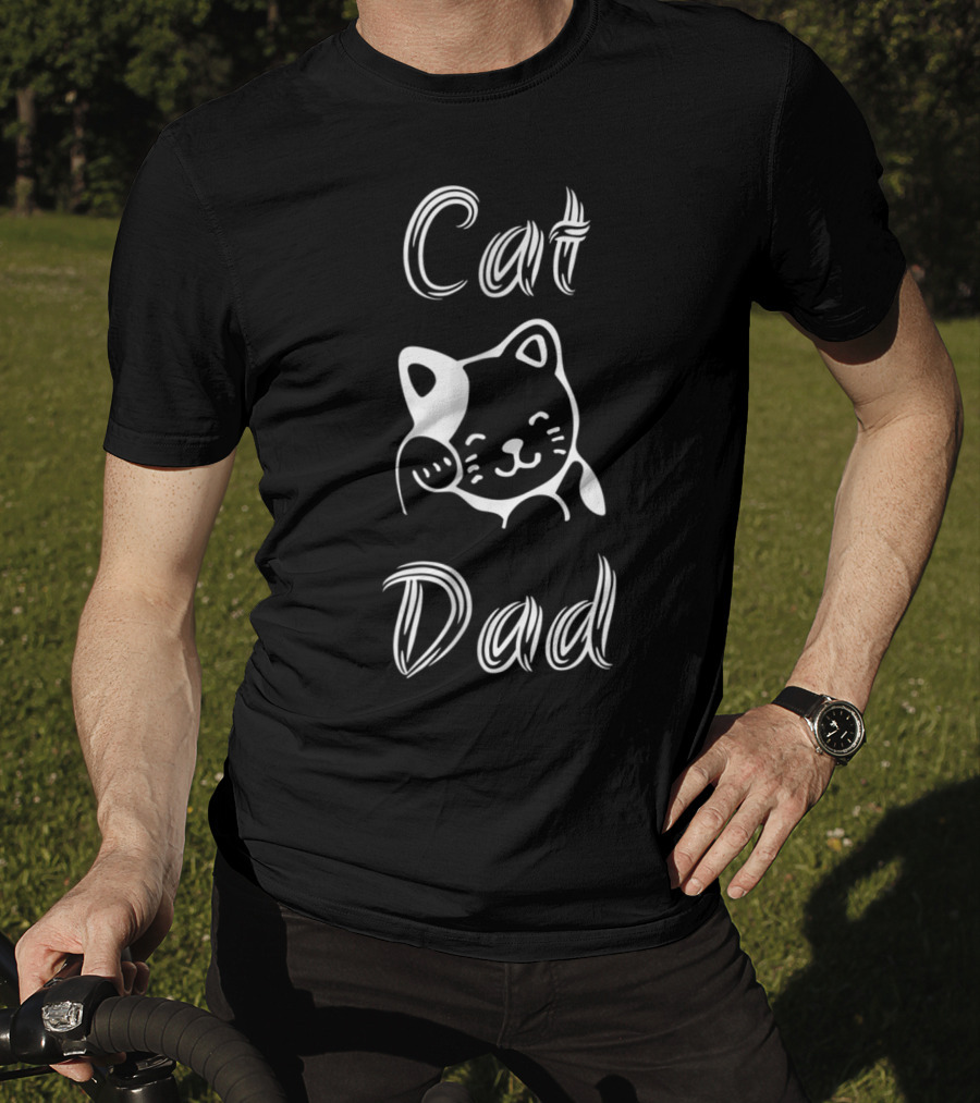 Cat Dad Whimsical White Text With Playful Cat T-Shirt