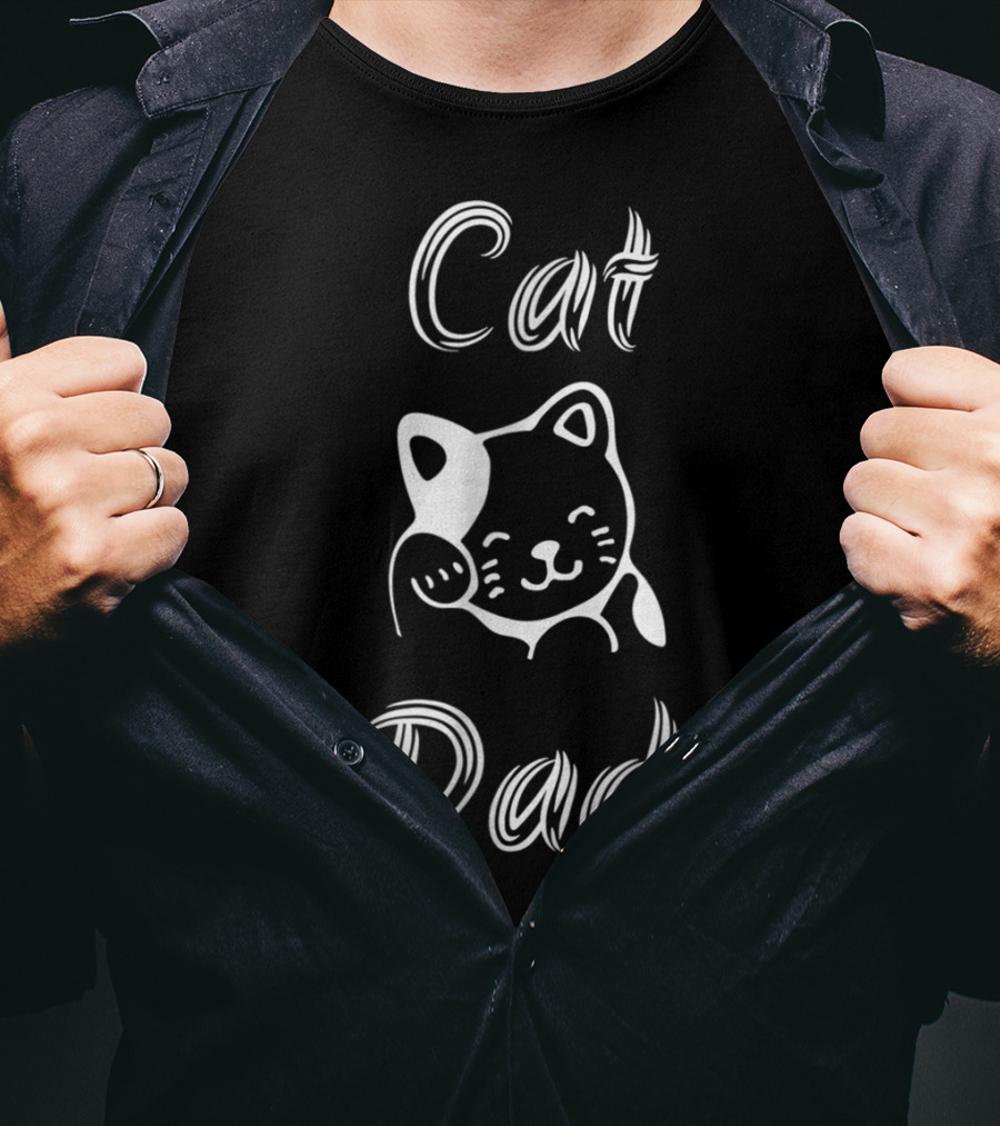 Cat Dad Whimsical White Text With Playful Cat T-Shirt