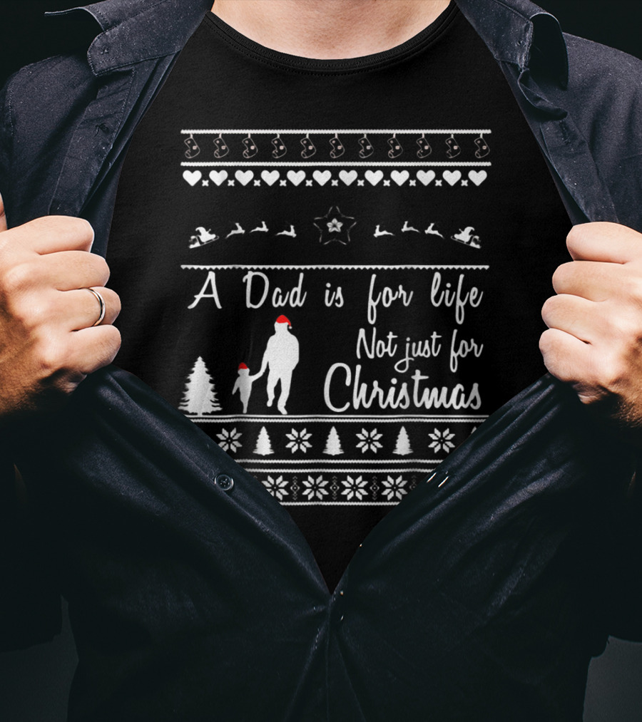 A Dad Is For Life Not Just For Christmas Silhouette Santa Hats Snowflakes T-Shirt