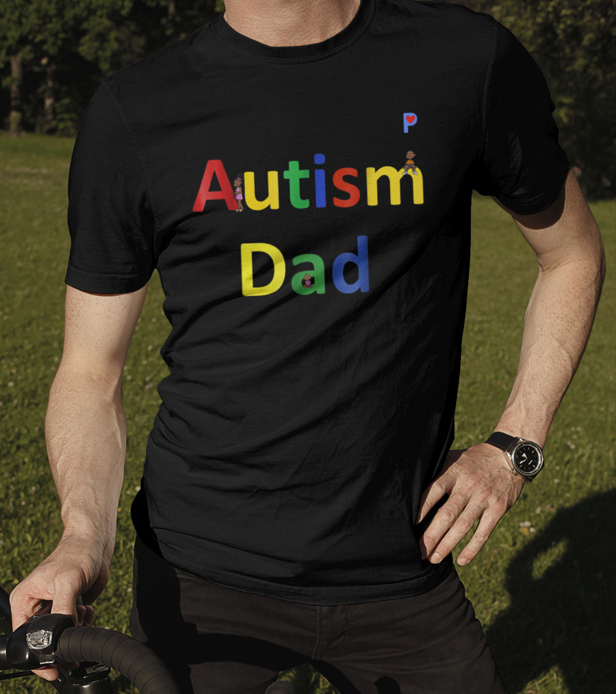 Autism Dad Autism Awareness Colorful Letters With Characters T-Shirt