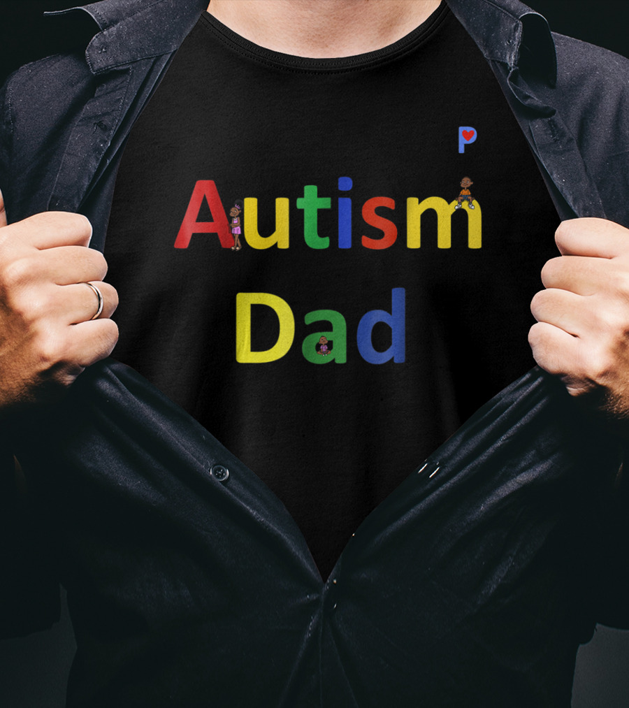 Autism Dad Autism Awareness Colorful Letters With Characters T-Shirt