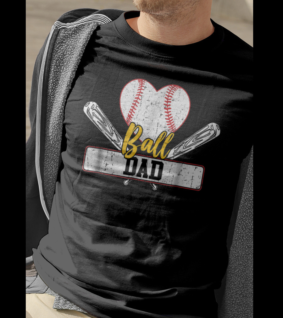 Ball Dad Heart Baseball Bat T-Shirt