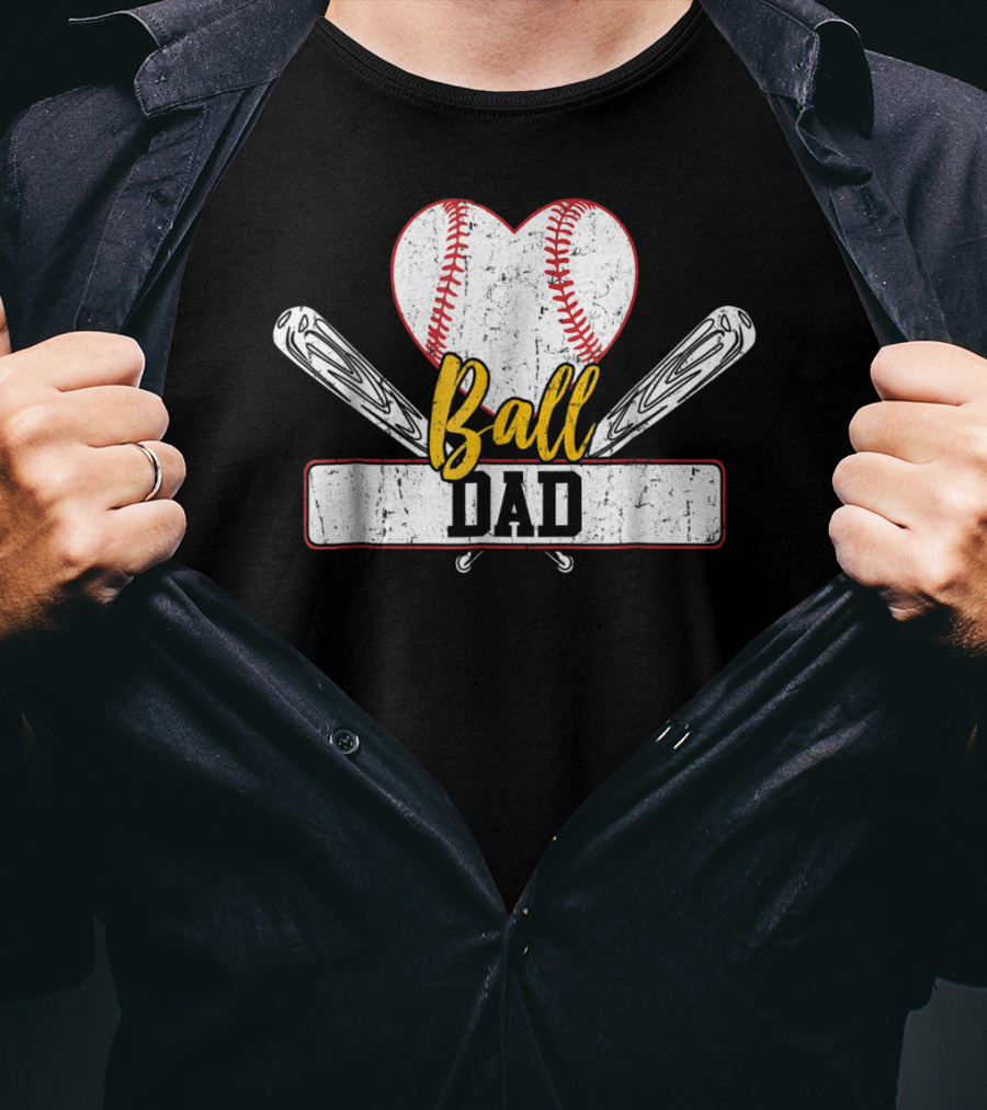 Ball Dad Heart Baseball Bat T-Shirt