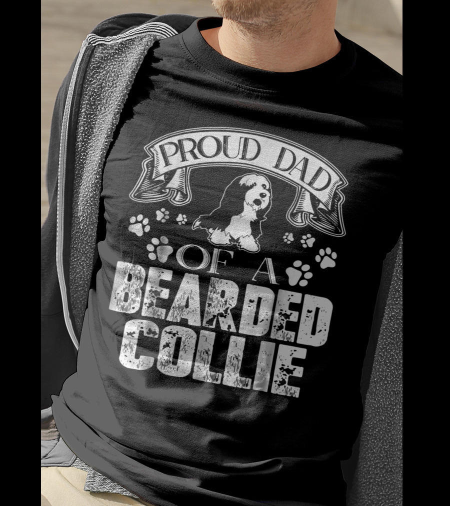 Proud Dad Of A Bearded Collie Paw Prints Banner T-Shirt