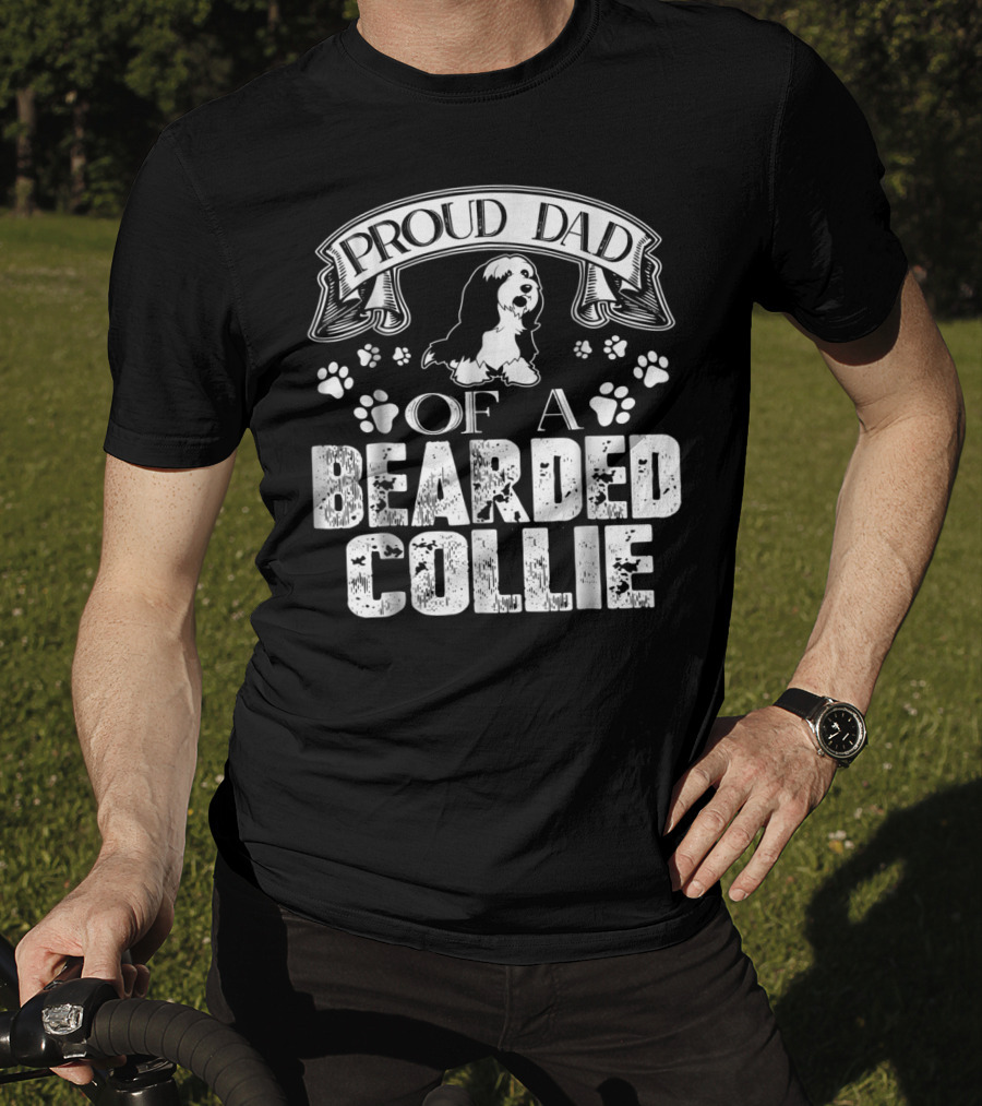 Proud Dad Of A Bearded Collie Paw Prints Banner T-Shirt