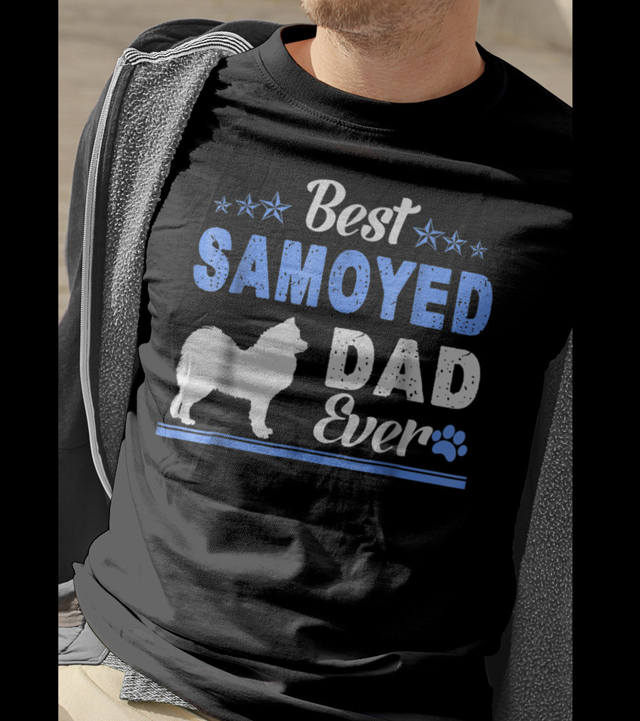 Best Samoyed Dad Ever With Stars And Dog Paw T-Shirt