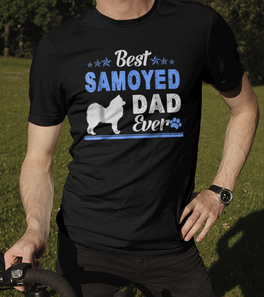 Best Samoyed Dad Ever With Stars And Dog Paw T-Shirt