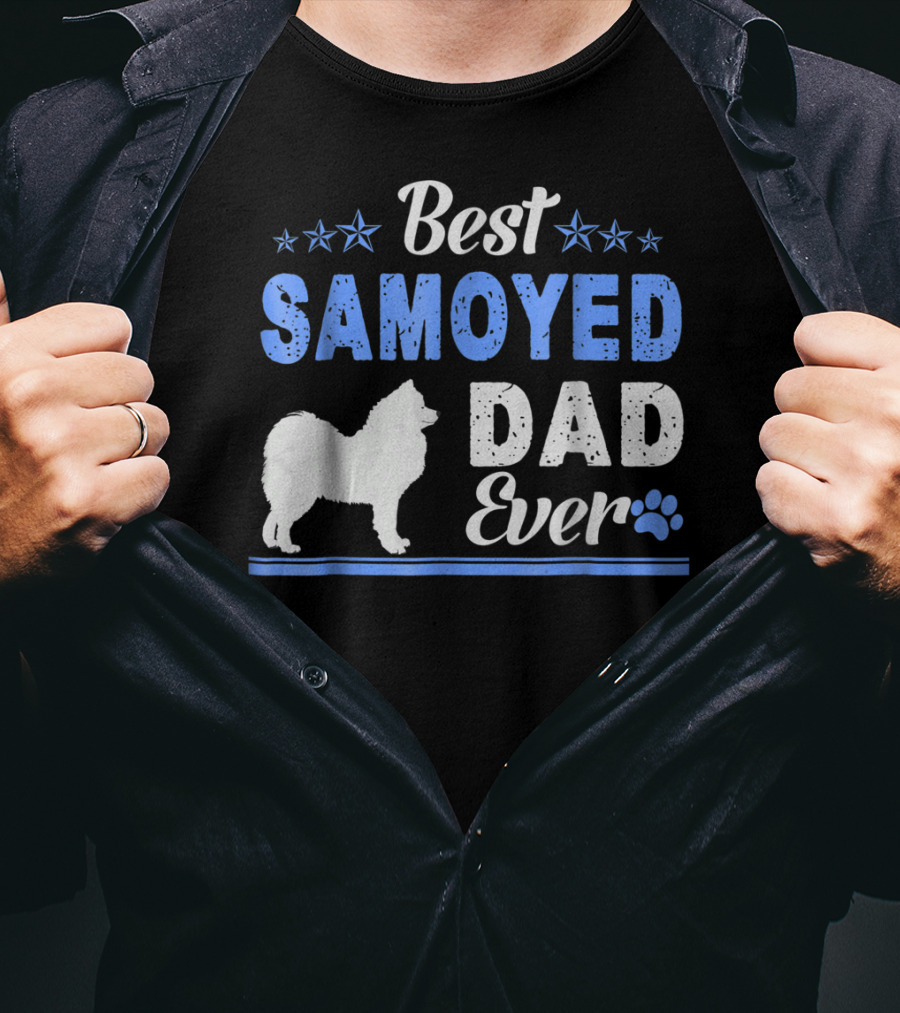 Best Samoyed Dad Ever With Stars And Dog Paw T-Shirt