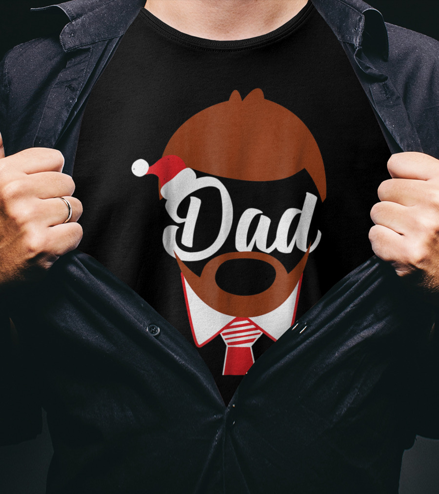 Dad Face Santa Hat Christmas Family Matching Holiday82 T-Shirt